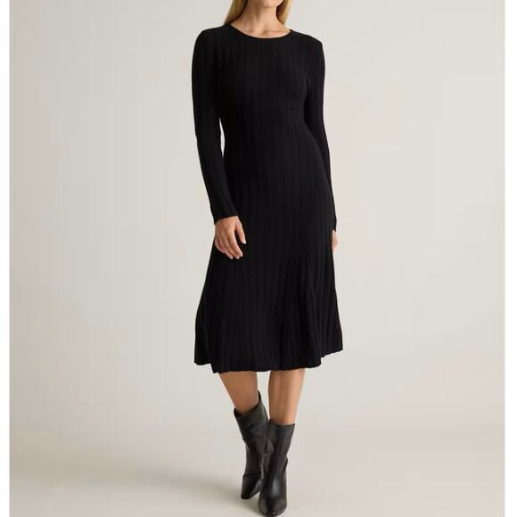 New Quince Womens Mongolian Cashmere Wide Rib Midi Sweater Dress Black M 3607 - Picture 1 of 12